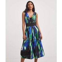 Printed Scuba Prom Dress Green Blue