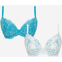2 Pack Ella Padded Plunge Wired Bras Blue White