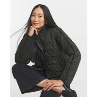 Funnel Neck Printed Short Quilted Jacket Print
