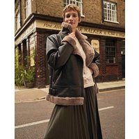 Contrast Faux Fur Lined Aviator Jacket