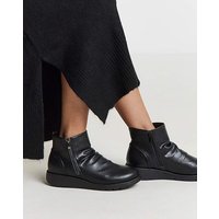 Low Wedge Boot Zip Wide PU