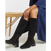 Low Block Heel Knee High Boot Wide C Suede