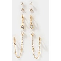 4pk Stud Chain Hoop Earrings ONE
