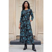 Floral Gathered Stretch Midi Dress