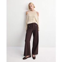 Wide Leg Trouser Button Detail Dark