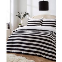 Striped Fleece Duvet Set Black White KING