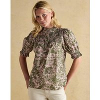 Silvia Frill Neck Smocked Blouse Green Pink