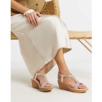 Sparkly T Bar Wedge Sandal Wide Rose Gold
