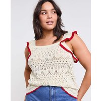 Ruffle Vest Contrast Hem Stone Red 32 34