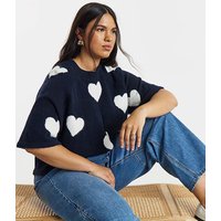 Simply Be Heart Print Half Sleeve Jumper Navy White 8 10