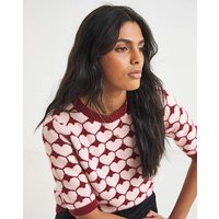 Heart Print Knitted T Shirt Red Pink 20 22