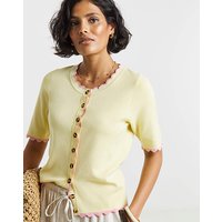 Scallop Detail Short Sleeve Cardigan Yellow Pink 16 18