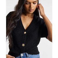 Puff Sleeve Gold Button Cardigan 28 30