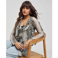 Snake Print Sheer Ruffle Blouse Snake Print