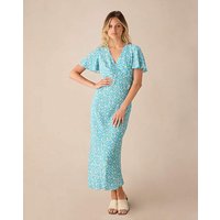 & Ditsy Puff Sleeve Midi Dress &