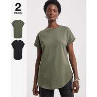 2 Pack Curved Hem Longline Top Khaki Black JD Williams