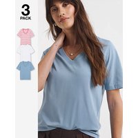 3 Pack V Neck T Shirts Stripe Blue White JD Williams