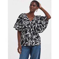 V Neck Cape Angel Sleeve Top Mono Print JD Williams