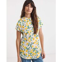 Longline Short Sleeve Curved Hem Lemon Print JD Williams