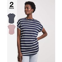 2 Pack Curved Hem Longline top Pink Stripe JD Williams