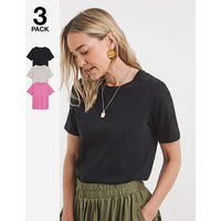 3 Pack Crew Neck T Shirts Black Beige Pink JD Williams