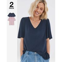 2 Pack V NecK Angel Sleeve Navy Pink JD Williams