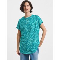 Longline Curved Hem Short Sleeve Top Print