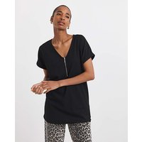 V Neck Zip Front Longline Top