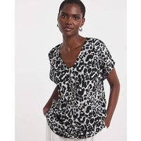 V Neck Zip Front Longline Top Animal Print