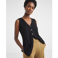 Sleeveless Button Through Boucle Top