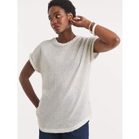 Textured Sequin Longline Curved Hem Top