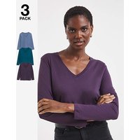 3 Pack V Neck Long Sleeve T Shirts Plum Teal Blue JD Williams
