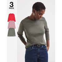 3 Pack Crew Neck Long Sleeve Red Pink Khaki JD Williams