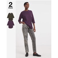 2 Pack Longine Curved Hem 3 4 Sleeve Plum Khakiprint JD Williams