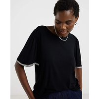 Diamante Trim Crew Neck Angel Sleeve Top