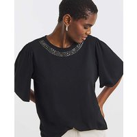 Embellished Trim Half Sleeve Top