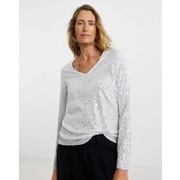 Sequin V Neck Flare Sleeve Top