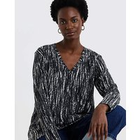 V Neck Split Hem Slouch T Shirt Mono Print