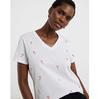 Christmas Candy Cane Embroidered T Shirt JD Williams