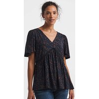 V Neck Crochet Contrast Top Print