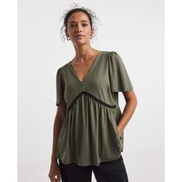 V Neck Crochet Contrast Top