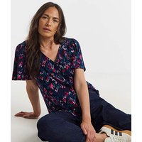 Button Front Angel Sleeve Top Print