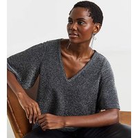 Glitter Knit V Neck Angel Sleeve Top