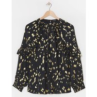 Satin Ruffle Detail Blouse Print