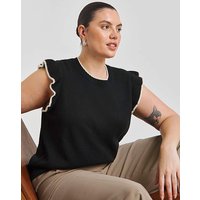 Ruffle Shoulder Knitted Vest Black White 12 14