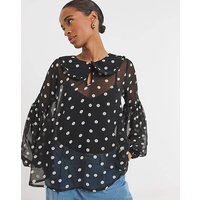 Collar Detail Georgette Blouse Spotted