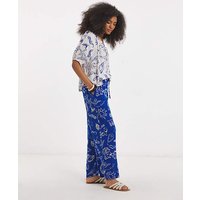 Shell Print Wide Leg Crinkle Trouser Marine Blue White