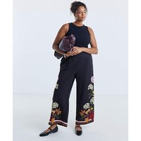 Simply Be Black Floral Wide Leg Trousers