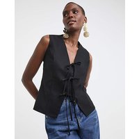 Linen Mix Tie Front Waistcoat