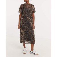 Printed Mesh T Shirt Dress Leopard Print